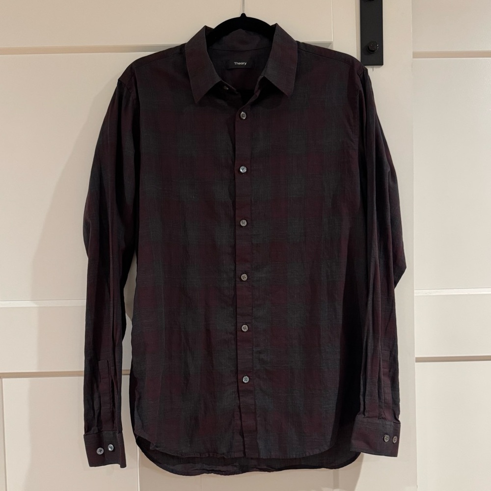 Theory Men's Dark Plaid Button Down Shirt‎